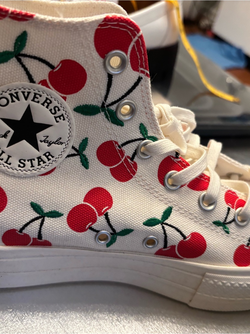 Converse High Top Sneakers in White with Red Cherry Print - Picture 4 of 9